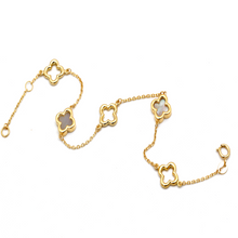 Real Gold Two Mother of Pearl and Three Openwork Clover Bracelet 2583 MOP (17+2 =19cm) BR1934