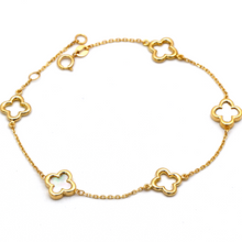 Real Gold Two Mother of Pearl and Three Openwork Clover Bracelet 2583 MOP (17+2 =19cm) BR1934