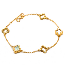 Real Gold Two Mother of Pearl and Three Openwork Clover Bracelet 2583 MOP (17+2 =19cm) BR1934