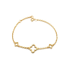 Real Gold Three Openwork Clover Bracelet 5255  (17+2 =19cm) BR1935