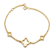 Real Gold Three Openwork Clover Bracelet 5255  (17+2 =19cm) BR1935