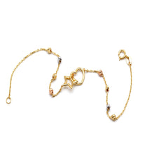 Real Gold Three Color Beaded 3D Star and Heart Bracelet 9208 (19 C.M) BR1936