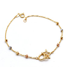 Real Gold Three Color Beaded 3D Star and Heart Bracelet 9208 (19 C.M) BR1936
