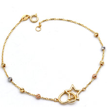 Real Gold Three Color Beaded 3D Star and Heart Bracelet 9208 (19 C.M) BR1936