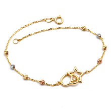 Real Gold Three Color Beaded 3D Star and Heart Bracelet 9208 (19 C.M) BR1936