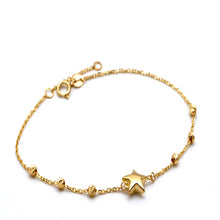 Real Gold 3D Star and Seven Textured Beads Bracelet 1972 (17 + 2 = 19 C.M) BR1939