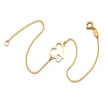 Real Gold Two Tone Double Open Heart Bracelet 5316 YW (19 C.M) BR1941