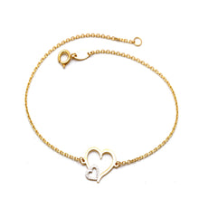 Real Gold Two Tone Double Open Heart Bracelet 5316 YW (19 C.M) BR1941