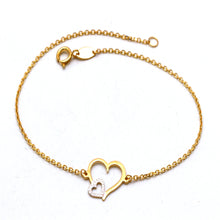 Real Gold Two Tone Double Open Heart Bracelet 5316 YW (19 C.M) BR1941
