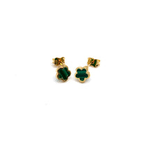 Real Gold Green Four Petal Flower Stud Earrings Set 0078 E1984