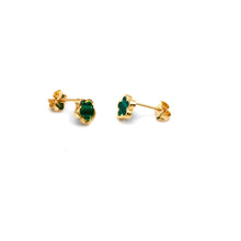 Real Gold Green Four Petal Flower Stud Earrings Set 0078 E1984