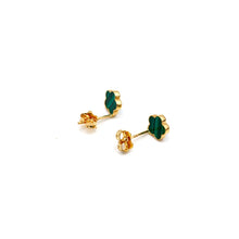 Real Gold Green Four Petal Flower Stud Earrings Set 0078 E1984
