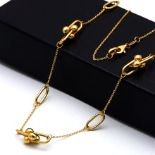 Real Gold Paperclip Ball Bar Station Necklace (45 C.M) 2648 N1576
