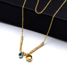 Real Gold Evil Eye Heart Charm Texture Balls Necklace (45 C.M) 1114 N1577