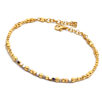 Real Gold 3-Color Square Beads with Balls Elegant Sleek Minimalist Luxury Design Bangle Bracelet - Adjustable Size (16 - 25) Model 4177 BR1692