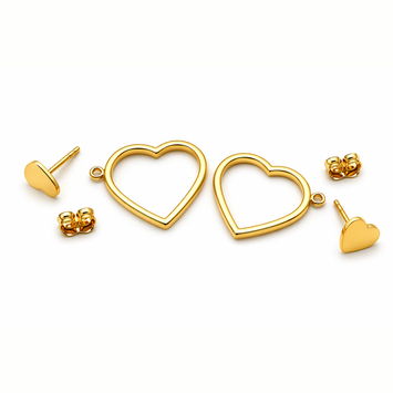 Real Gold 3D Open Inner Heart Large Drop Earrings 7692 E1971