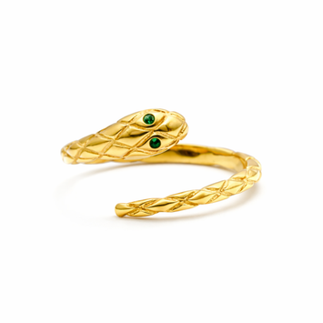 Real Gold Green Eye Serpent Snake Coil Ring 0080 (SIZE 8) R2810