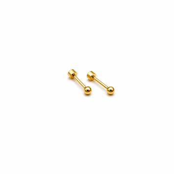 Real Gold 3 MM Stud Plain Ball Screw Lock Earrings Set 0003 MM / VK3 E1975