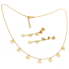 Real Gold 7 Flower Dangler Adjustable Size Choker Necklace with 3 Flower Hanging Drop Stud Earring Set - Model 6035 SET 1071