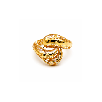 Real Gold Dual Loop Twisted Filigree Ring 0285 (Size 5) R2860