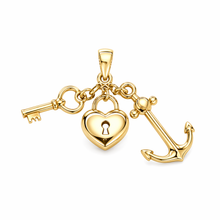 Real Gold Heart Key Anchor Pendant 5165 P 2035