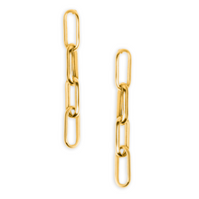 Real Gold Thick Paper Clip Link Hanging Curved Stud Earring Set 1707 E1834