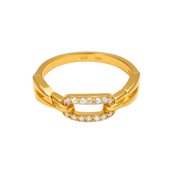 Real Gold 2 Color Paper Clip with White Gold Beads Ring 0771 (SIZE 9) R2567