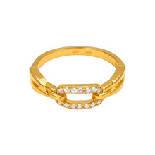 خاتم مشبك ورقي من الذهب الحقيقي بلونين مع خرز من الذهب الأبيض R2377 0771 (مقاس 7)