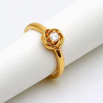 Real Gold Flower Stone Ring 0425 (Size 9) R2004