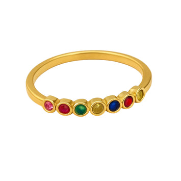 Real Gold Multi Color Stone Round Gold Ring CR 5603 (SIZE 4) R2317