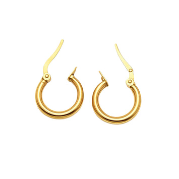 Real Gold Round Plain Loop Earring Set ( 1.4 cm ) 5356 E1771