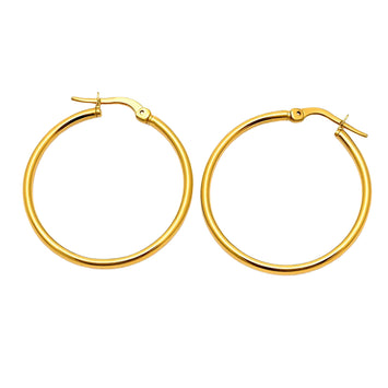Real Gold Round Plain Loop Earring Set ( 2.4 cm ) 5500 E1770