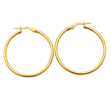 Real Gold Round Plain Loop Earring Set ( 3 cm ) 5501/2 E1769