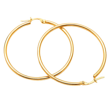 Real Gold Round Plain Loop Earring Set ( 4 cm ) 5503 E1767
