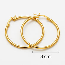 Real Gold Round Plain Loop Earring Set ( 3 cm ) 5501/2 E1769