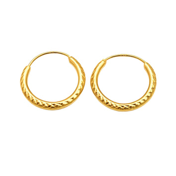 Real Gold Textured Round Clip Earrings Set - Model 5730 E1913