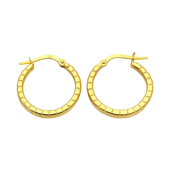 Real Gold Round 3D Lined Clip Earrings Set - Model 4956 E1912