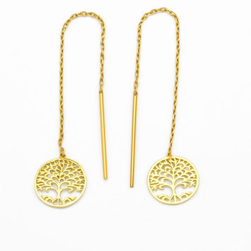 Real Gold Round Tree Hanging Earring Set - Model 9505 E1855