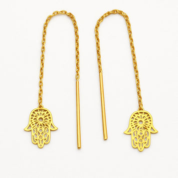 Real Gold Palm Hand Hanging Earring Set - Model 9766 E1854