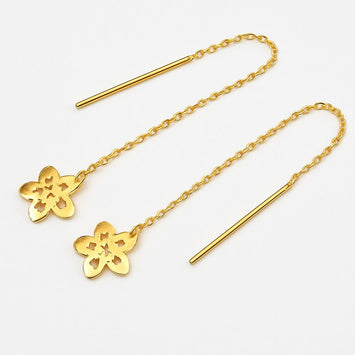 Real Gold Net Flower Drop Hanging Drop Earring Set 7199 E1844