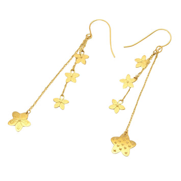 Real Gold Paper Star Flower Dual Hanging Drop Earring Set 7178 E1840
