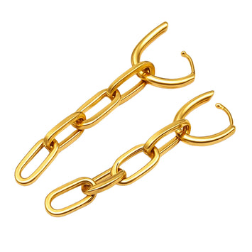Real Gold Bigger Paper Clip Hanging Earring Set 1796 E1829