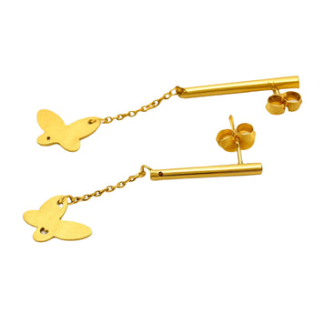 Real Gold Hanging Butterfly Stud Earring Set 3897 E1401