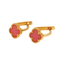 Real Gold Small Pink Clover Press Clip Earring Set - Model GZJVN E1925