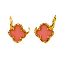 Real Gold Pink Clover Press Clip Earring Set - Model GZJVN E1924