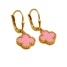 Real Gold Pink Clover Hanging Clip Earring Set - Model GZJVN E1923