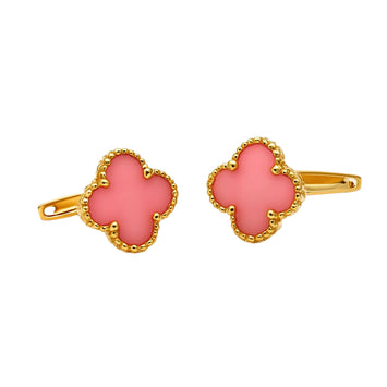 Real Gold Pink Clover Clip Earring Set - Model GZJVN E1922