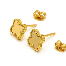 طقم أقراط مسمارية من الذهب الحقيقي الصلب بتصميم ورقة البرسيم العاكسة موديل GZJVN3050 E1920