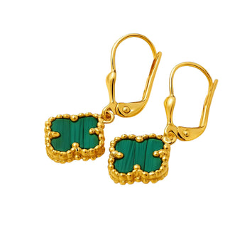 Real Gold Green Clover Hanging Earring Set - Model GZJVN E1918