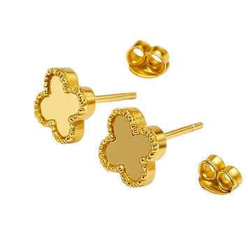 طقم أقراط مسمارية من الذهب الحقيقي الصلب بتصميم ورقة البرسيم العاكسة موديل GZJVN3050 E1920